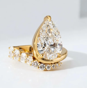 Bague de fiançailles de luxe en or plaqué avec diamant ovale de 3 carats cultivé en laboratoire, certifié IGI, E VVS2 VS1, ensemble pour mariage et anniversaire - Product Image 5