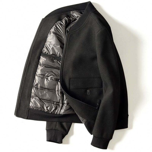 Wholesale Men's Woven Stand Collar Zipper Closure Wool Bomber <b>Jacket</b> Winter Solid Color Casual OEM Service - Product Image 4