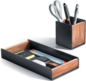 Wooden Desk Tray with Pen <b>Holder</b> Set Natural Wooden Desk Drawer Organizer Office Organizer Tray for <b>Keys</b> Pen Watch - Product Image 1