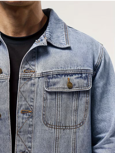 TRIBON SPORTS Veste en jean délavé classique pour homme, col rabattu, manches classiques, vêtement d'extérieur décontracté en coton, style printemps, modèle simple - Product Image 2