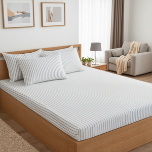 Ensemble de literie d'hôtel GCottonStripe220TC +2 Plw 220 TC, 4 pièces, taille King, 108x108 pouces, drap plat 220 TC en coton pour un sommeil confortable - Product Image 2