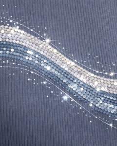 Débardeur côtelé bleu acier personnalisé pour femme avec col montant et motif vague en strass, sans manches, été, fabrication sur mesure - Product Image 6