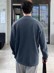 Polo à manches longues bleu polyvalent décontracté pour homme, printemps - Product Image 2