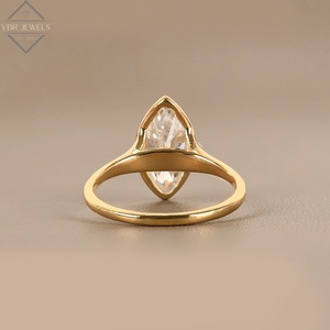 Bague solitaire en or jaune avec diamant taille marquise serti clos, bijoux de fiançailles et de mariage de luxe pour femme, fournisseur de cadeaux - Product Image 2