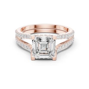 Anillo de Compromiso de Oro Rosa de 14K de Calidad Premium con Diamantes Incrustados, Corte Asscher Brillante, Diamante Cultivado en Laboratorio, Ideal para Fiestas - Product Image 1