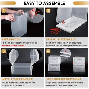 Set di 12 Scatole Impilabili in Plastica Trasparente per Scarpe, Adatte per Taglia 9, Organizer Pieghevole Rinforzato con Coperchi - Product Image 3