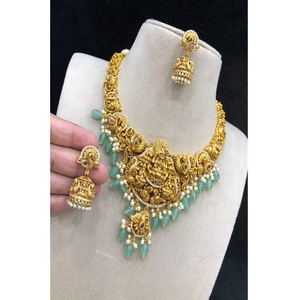 Adorable Antique Polish Premium Quality Brass Metal CZ Jadau Stone Nagas Work Design Strawberry Quartz <b>Beads</b> Hanging Necklace - Product Image 1