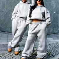 Conjunto de Sudadera y Pantalones de Chándal de Algodón French Terry para Hombre, de Corte Holgado Personalizado, Doble Capa, Gris, con Efecto Acampanado y Apilado, Estilo Baggy Oversized
