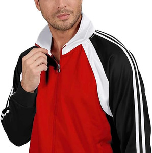 "COLOR BLOCK BLACK AND RED FULL ZIP JACKET AND MATCHING TRACK PANTS WITH <b>WHITE</b> TWO STRIPES MEN'S 2-PIECE" - Product Image 4