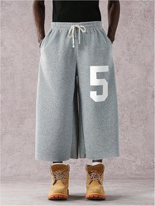 Men's Number Print Sports Ankle Pants <b>Elastic</b> Drawstring <b>Waisted</b> Wide Leg Sweatpants Streetwear <b>Trousers</b> - Product Image 5