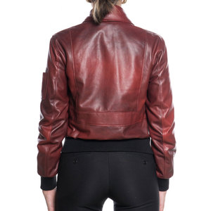 เสื้อแจ็คเก็ตหนังแท้ทรงครอปสำหรับผู้หญิง สไตล์บอมเบอร์ลำลอง ซิปหน้า มีกระเป๋า ดีไซน์มอเตอร์ไซค์ ทันสมัย วินเทจ - Product Image 2