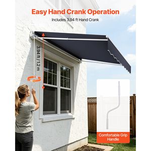 Manual Retractable 8.2FT X 6.6FT Outdoor Patio Awning Water Resistant Polyeste Sun <b>Shade</b> for Patio Door <b>Window</b> 5m Max Projection - Product Image 5