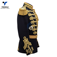 Veste d'uniforme de cérémonie sur mesure en mélange de laine/polyester avec broderie tressée dorée pour événements formels et tenues de fanfare
