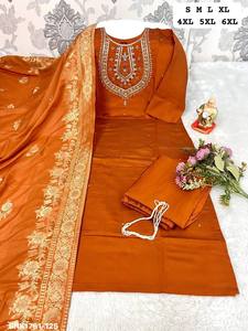 Collection de Kurti-Pant longs droits en soie Rangeela de haute qualité avec décolleté brodé Khatli et dupatta tissée Zari – Mode féminine - Product Image 2