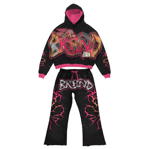 Ensemble unisexe hiver personnalisé avec imprimé graphique, respirant, écologique, en molleton de coton délavé à l'acide et strass, comprenant un sweat à capuche et un pantalon de survêtement - Product Image 6