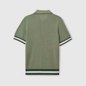 Polo de Punto para Hombre, Manga Corta, Color Sólido, Casual, con Botones, Corte Regular, Verde con Ribete Blanco - Product Image 6