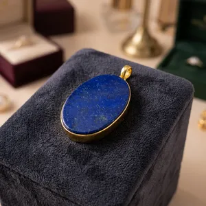 Pendentif en pierre précieuse naturelle de lapis-lazuli de haute qualité, plaqué or, en forme de goutte, fait à la main, pour femmes, mariage, fiançailles - Product Image 3
