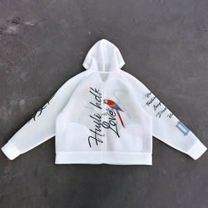 Sudadera con capucha para hombre, estilo streetwear, con texto gráfico llamativo y arte bordado, cómoda, de corte relajado, tejido tipo gofre, con cierre de cremallera. - Product Image 2