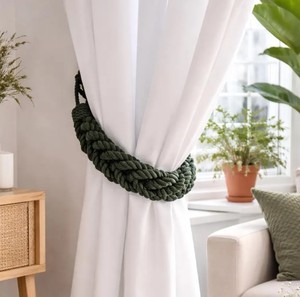 Sujetador de Cortina de Cuerda de Algodón Verde Oscuro – Sujetador de Cortina Tejido a Mano de 4 Hilos - Product Image 2