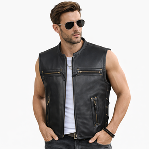 Gilet en cuir pour homme de haute performance, veste sans manches en cuir de vachette véritable de luxe, logo personnalisé, gilet de motard pour homme - Product Image 1