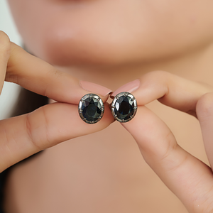 Productos en Oferta, Pendientes de Oro Amarillo de 14 Quilates con Zafiro Azul y Baño de Rodio Negro, con Piedra Preciosa Solitaria, para Nacidos en Septiembre - Product Image 2