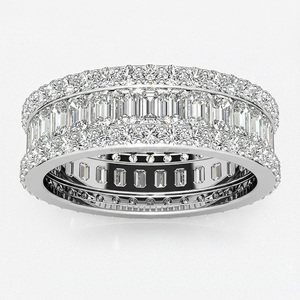 Women's 925 Sterling <b>Silver</b> Moissanite Eternity Band <b>Ring</b> Rhodium Plated Baguette Cut Pave Setting Luxury Wedding Jewelry - Product Image 1