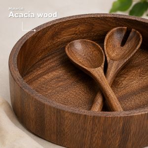 Bol à salade en bois d'acacia de qualité supérieure, fait à la main, bol de service en bois, bol à fruits naturel, écologique, vaisselle de cuisine, décoration de table - Product Image 2