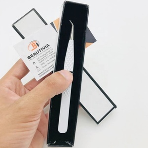 Pinzas de extensión de pestañas con agarre de diamante blanco profesional, herramienta de agarre fuerte de acero inoxidable personalizable de 45 grados, Punta puntiaguda - Product Image 5