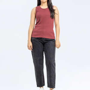 Women's <b>Red</b> Scoop Neck Knitted Tank <b>Top</b> Casual Solid Color Breathable Sleeveless <b>Tops</b> Regular Length - Product Image 4