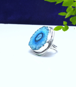 Natural Blue Druzy 925 Sterling <b>Silver</b> <b>Ring</b> | Handmade Sparkling Druzy Gemstone <b>Statement</b> <b>Ring</b> | Boho Jewelry for Women - Product Image 4