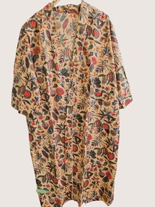 Bata Larga Estampada Floral para Mujer, Manga Tres Cuartos, Sin Cuello, 100% Algodón Suave, Estilo Casual de Primavera, Cierre con Cordón - Product Image 4