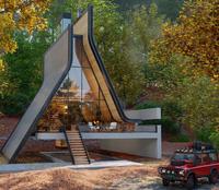 Conception unique de maison modulaire en forme de A, cabane moderne en forme de A avec lits mezzanine et balcon, idéale pour les voyageurs