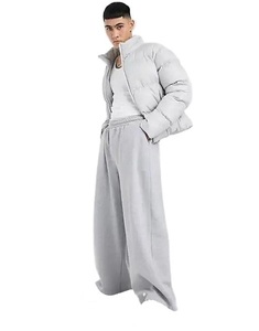 Pantalon décontracté de luxe léger en polyester/coton, coupe mi-large, délavé clair, anti-plis, avec cordon de serrage, design hiver, style survêtement - Product Image 1