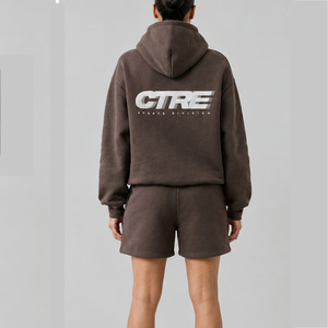 Conjunto de Sudadera con Capucha y Pantalones Cortos para Mujer DTG, Estampado Personalizado, Poliéster y Algodón, Atuendo Casual de Dos Piezas, Sudadera Personalizada, Ropa Urbana a Juego - Product Image 1