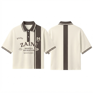 Premium <b>Mens</b> 240 GSM Cotton Pique Cream <b>Brown</b> Panel Polo <b>Shirt</b> Custom Screen Print Logo Casual Wear - Product Image 1