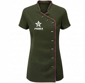 เสื้อยูนิฟอร์มร้านเสริมสวยทรงสลิมฟิตแบบใหม่ สีสันตัดกัน พร้อมปักโลโก้ตามสั่ง ชุดสครับสำหรับพนักงานร้านเสริมสวย สปา ทำเล็บ พยาบาล สำหรับผู้หญิง - Product Image 1