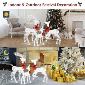 Set di 3 Luci Decorative da Giardino a Forma di Alce, 54*20*122cm, Struttura in Ferro Bianco, Effetto Polvere di Cipolla Verde - Product Image 6