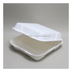 Boîte à repas jetable en fibre de canne à sucre biodégradable, format clamshell, compatible micro-ondes et congélateur, 500 pièces par carton - Product Image 1