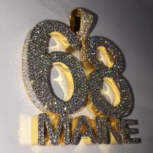 Pendentif personnalisé en moissanite, collier avec numéro et lettre sertis de pierres, plaqué or, argent 925, vintage, unisexe, bijoux de fête - Product Image 4