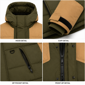 Chaqueta de Invierno para Hombre, Acolchada, con Capucha, Diseño de Bloques de Color, Producción Directa de Fábrica, Logotipo Personalizado, Bordado, Parche, Etiqueta, Exportación - Product Image 4