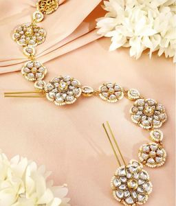 Chaîne de cheveux de mariée élégante et classique plaquée or, réglable, avec embellissement en strass, pour mariage, accessoire de coiffure pour femmes - Product Image 4