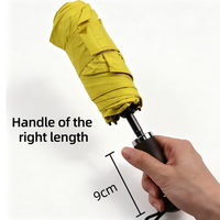 Parapluie de voyage pliable 5 sections 19 pouces, ouverture manuelle, pongé noir UPF50, fibre de verre, léger 207g, sangle, logo personnalisé OEM