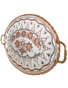 Bandeja de Servicio de Latón Hecha a Mano en India con Asas, Plato Decorativo Azul al por Mayor para Restaurantes de Lujo y Regalos para el Hogar - Product Image 5