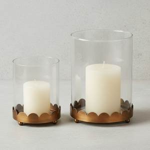 Cylinder Glass Candle <b>Holder</b> with <b>Brass</b> Scalloped Base for Home Decoration - Product Image 1