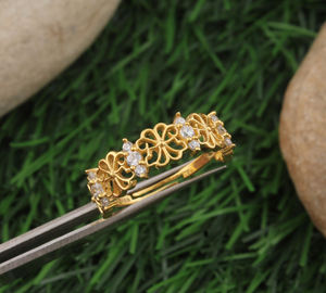 แหวนทองชุบประดับพลอยรูปดอกไม้สไตล์วินเทจ ดีไซน์เปิดวง คลาสสิก เหมาะสำหรับงานแต่งงานสำหรับผู้หญิง - Product Image 4