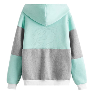 Sudadera con capucha de bloques de color para mujer, con bolsillos y cordón, estilo casual urbano, 240 gramos, frente 100% anti-bolitas - Product Image 2