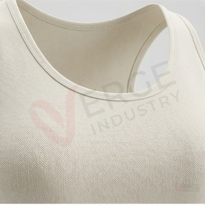 Ensemble de yoga sans couture pour femmes, 2 pièces, haut court à col rond et dos nageur, leggings taille haute longueur intégrale, beige - Product Image 4
