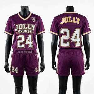 Ensemble short et maillot de football pour femmes, 180 GSM, polyester mesh, violet et or, impression par sublimation, transfert thermique, logo personnalisé, ensembles pour femmes - Product Image 1