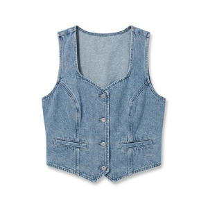 Wholesale <b>womens</b> denim <b>vest</b> winter layering heavyweight denim private label production for U.S. boutiques - Product Image 4