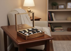 AHTE MANUEXPO UR-065 Mens Wooden Watch <b>Display</b> <b>Case</b> 10 Slot Seasoned Wood Organizer Handmade Storage <b>Case</b> Glass Lid Brass Lock - Product Image 2